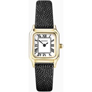 Sekonda Sekonda Monica Ladies Watch   Gold Alloy Case & Black Leather Strap with White Dial   40557