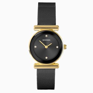 Sekonda Sekonda Ava Ladies Watch   Gold Alloy Case & Black Stainless Steel Mesh Bracelet with Black Dial   40584