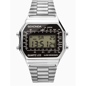 Sekonda Sekonda Retro Digital Men's Watch   Silver Case & Stainless Steel Bracelet with Black Dial   1816