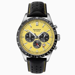 Sekonda Sekonda Velocity Chronograph Men's Watch   Silver Case & Leather Strap with Yellow Dial   1395