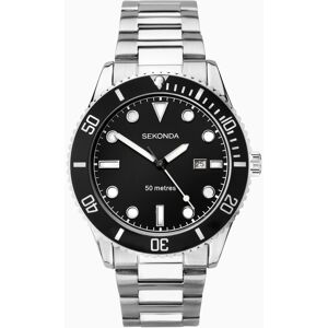 Sekonda Sekonda Ocean Men's Watch   Silver Case & Stainless Steel Bracelet with Black Dial   1788