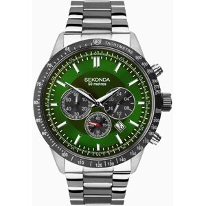 Sekonda Sekonda Velocity Chronograph Men's Watch   Silver Case & Stainless Steel Bracelet with Green Dial   1913