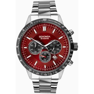 Sekonda Sekonda Velocity Chronograph Men's Watch   Silver Case & Stainless Steel Bracelet with Red Dial   1914