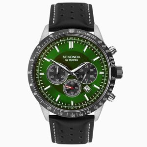 Sekonda Sekonda Velocity Men's Chronograph   Silver Case & Leather Strap with Green Dial   1937