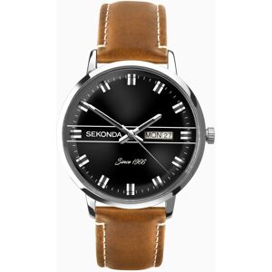 Sekonda Sekonda Men's Heritage Watch   Silver Case & Tan Leather Strap with Black Dial   1947