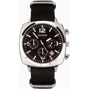 Sekonda Sekonda Airborne Men's Chronograph Watch   Silver Case & Black Canvas Strap with Black Dial   1989