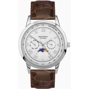 Sekonda Sekonda Armstrong Moon Phase Men’s Watch   Silver Alloy Case & Brown Leather Strap with Silver Dial   30146