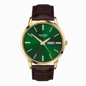 Sekonda Sekonda Jackson Men’s Watch   Gold Alloy Case & Brown Leather Strap with Green Dial   30151