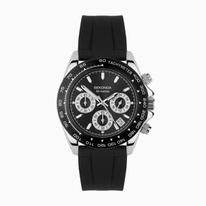 Sekonda Sekonda Circuit Chronograph Men’s Watch   Silver Alloy Case & Black Silicone Strap with Black Dial   30199