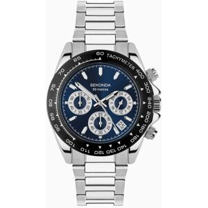 Sekonda Sekonda Circuit Chronograph Men’s Watch   Silver Alloy Case & Stainless Steel Bracelet with Blue Dial   30200