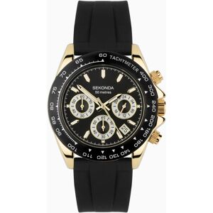 Sekonda Sekonda Circuit Chronograph Men’s Watch   Gold Alloy Case & Black Silicone Strap with Black Dial   30202