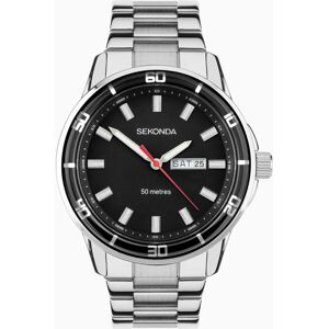 Sekonda Sekonda Midnight Men’s Watch   Silver Alloy Case & Stainless Steel Bracelet with Black Dial   30204