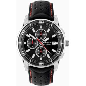 Sekonda Sekonda Midnight Chronograph Men’s Watch   Silver Alloy Case & Black Leather Strap with Black Dial   30206