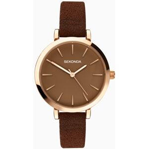 Sekonda Sekonda Minimal Ladies Watch   Rose Gold Case & PU Strap with Brown Dial   40299