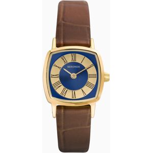 Sekonda Sekonda 1970s Ladies Watch   Gold Case & Brown Leather Strap with Blue Dial   40377