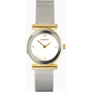 Sekonda Sekonda Ava Ladies Watch   Gold Alloy Case & Silver Stainless Steel Mesh Bracelet with White Dial   4887