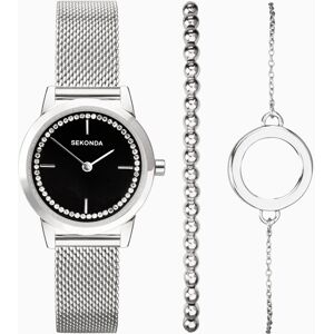 Sekonda Sekonda Ladies Gift Set Watch   Silver Case & Stainless Steel Mesh Bracelet with Black Dial   49004