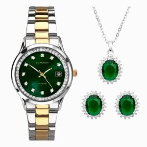Sekonda Sekonda Catherine Ladies Watch Gift Set   Silver Alloy Case & Two Tone Stainless Steel Bracelet with Green Mother of Pearl Dial   49038