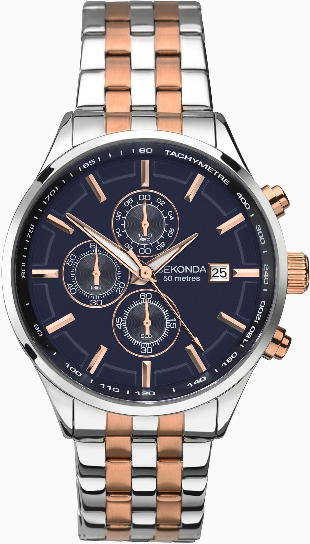 Sekonda Sekonda Sports Chronograph Men's Watch Two Tone Case & Stainless Steel Bracelet with Navy Dial 1107