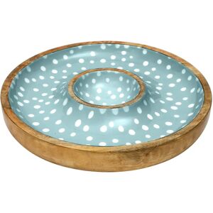 Dexam Sintra Mango Wood Spotted Chip & Dip Bowl - Duck Egg