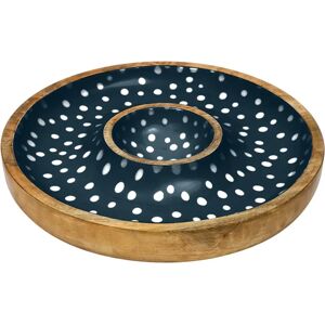 Dexam Sintra Mango Wood Spotted Chip & Dip Bowl - Ink Blue