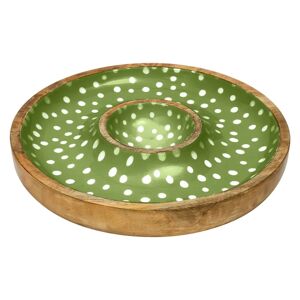 Dexam Sintra Mango Wood Spotted Chip & Dip Bowl - Green