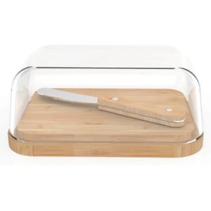 Pebbly Bamboo Butter Dish with Glass Lid & Spreader