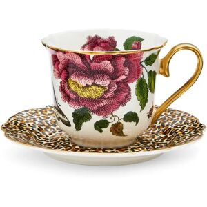 Spode Creatures of Curiosity Fluted Tea Cup & Saucer - Floral / Leopard