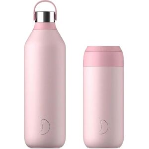 Chilly's Series 2 1 Litre Reusable Water Bottle & 50cl Coffee Cup Set - Blush Pink