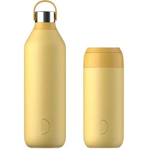 Chilly's Series 2 1 Litre Reusable Water Bottle & 50cl Coffee Cup Set - Pollen Yellow