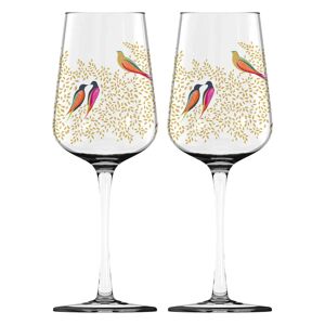 Sara Miller Chelsea Gold Leaves & Birds 440ml Wine Glasses - Set of 2