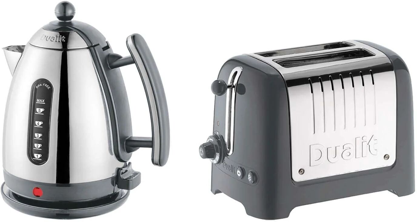 Dualit Lite Jug Kettle & 2 Slice Toaster Set - Polished Grey