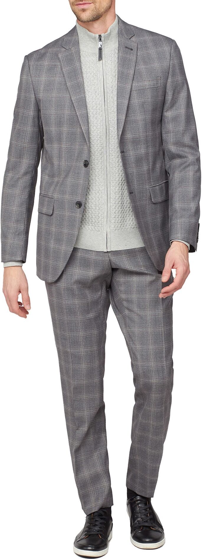 Jeff Banks Mulberry Check Regular Fit Suit Jacket 42S Grey Mens