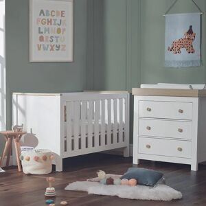 CuddleCo Luna 2 Piece Nursery Furniture Set (Cot Bed & Dresser) - White & Oak