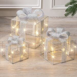 Christow Light Up Christmas Gift Boxes - Silver