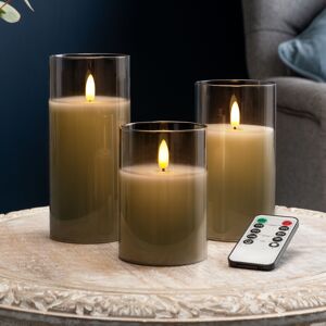 Christow Glass LED Candles With Remote - Grey