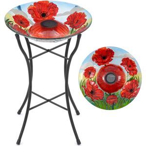 Christow Solar Powered Poppy Bird Bath Glass Garden Gift Decoration Ambient LED - Multi Coloured