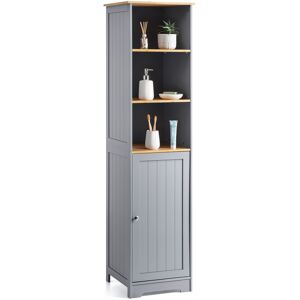 Christow Grey & Bamboo Tallboy Bathroom Cabinet - H160cm x W40cm x D38cm - Grey