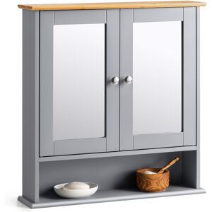 Christow Grey & Bamboo Mirrored Bathroom Cabinet - H58cm x W56cm x D13cm - Grey