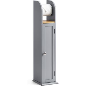 Christow Grey & Bamboo Toilet Roll Holder Cabinet - H79cm x W18cm x D20cm - Grey