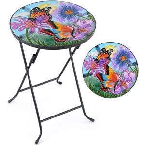 Christow Round Glass Bistro Table Folding Garden Plant Stand (Butterfly) - Multi Coloured