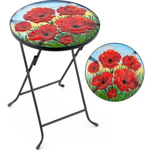 Christow Round Glass Bistro Table Folding Garden Plant Stand (Poppy) - Multi Coloured