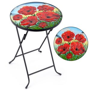 Christow Round Glass Bistro Table Folding Garden Plant Stand (Poppy) - Multi Coloured