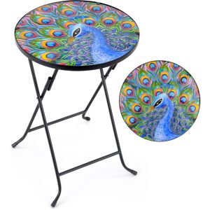 Christow Round Glass Bistro Table Folding Garden Plant Stand (Peacock) - Multi Coloured