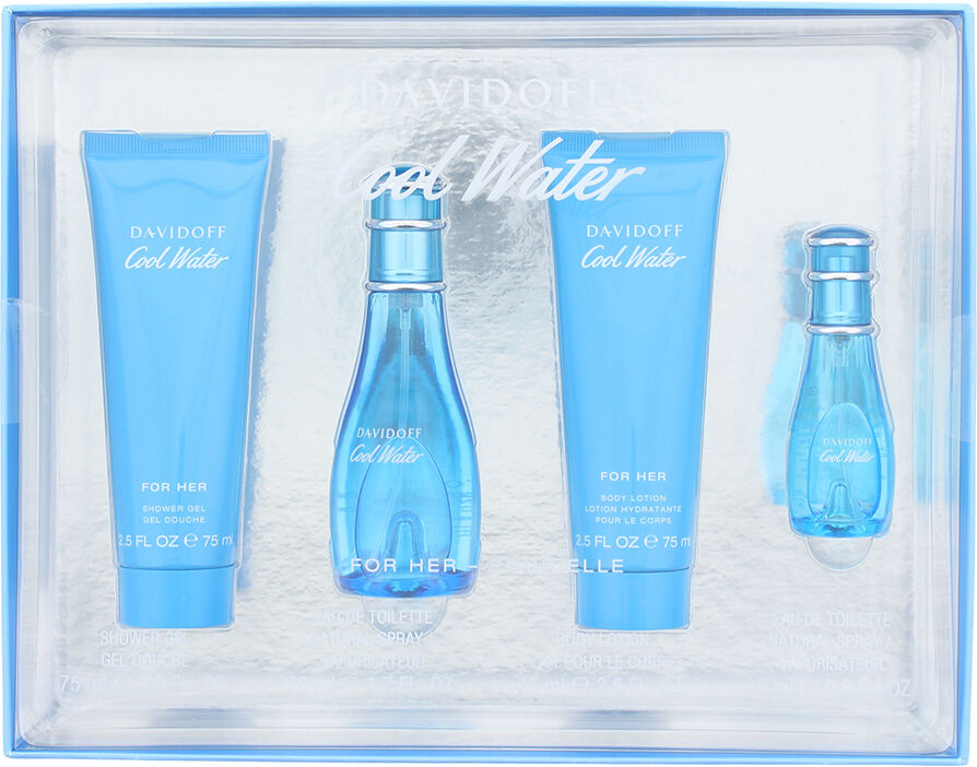 Davidoff Womens Cool Water Woman Eau De Toilette 50ml, Eau De 15ml, Body Lotion 75ml + Shower Gel Gift Set - Na - One Size