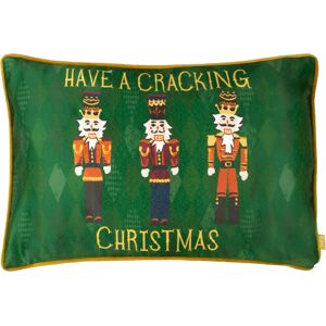 Furn. Nutcracker Cracking Christmas Piped Velvet Feather Filled Cushion - Green - One Size Furn. Nutcracker Cracking Christmas Piped Velvet Feather Filled Cushion - Green - One Size