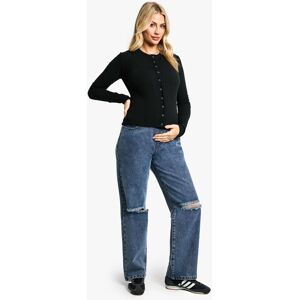 Boohoo Womens Maternity Over The Bump Ripped Knee Boyfriend Jeans - Blue Cotton - Size 14 Uk