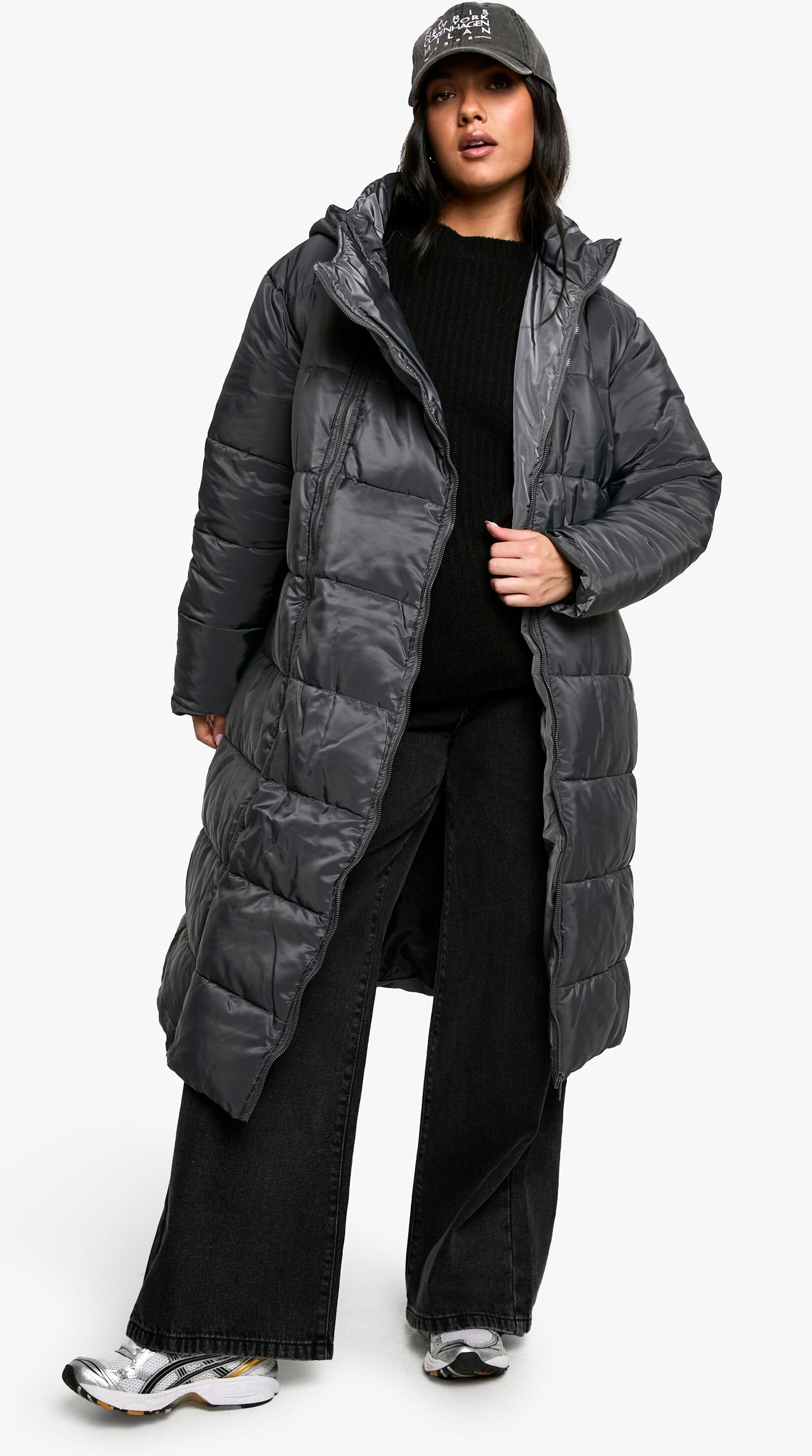 Boohoo Womens Maternity Pre & Postpartum 3 In 1 Puffer Coat With Extender - Charcoal - Size 14 Uk