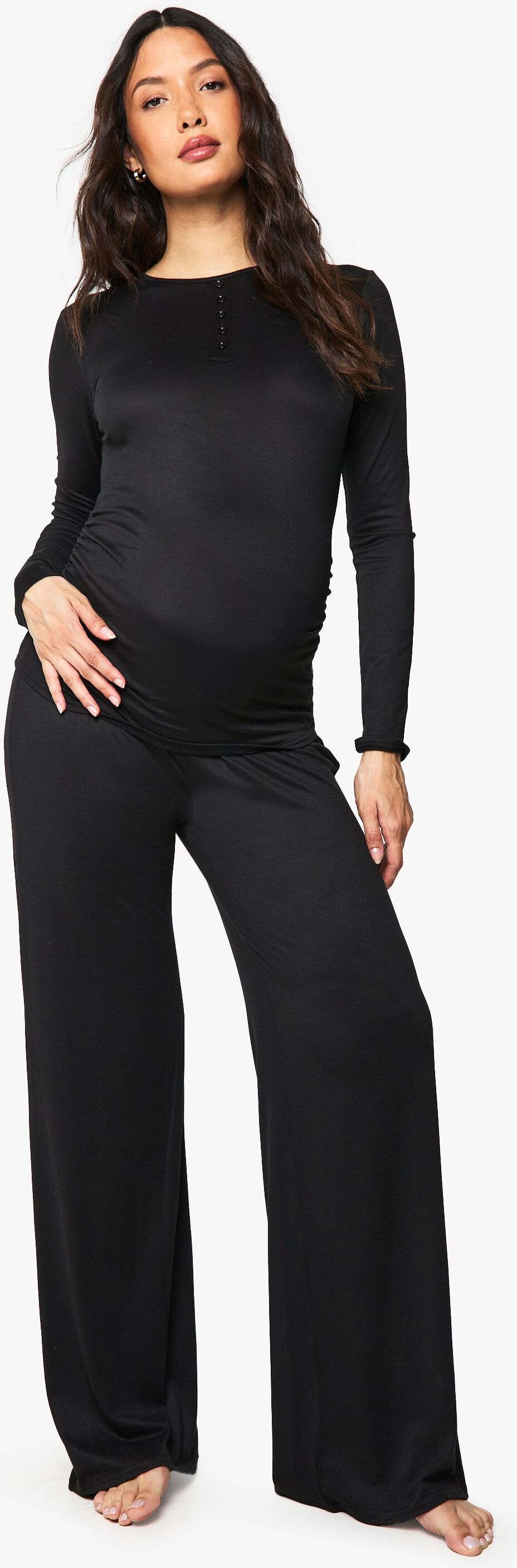 Boohoo Womens Maternity Button Down Nursing Lounge Set - Black - Size 14 Uk