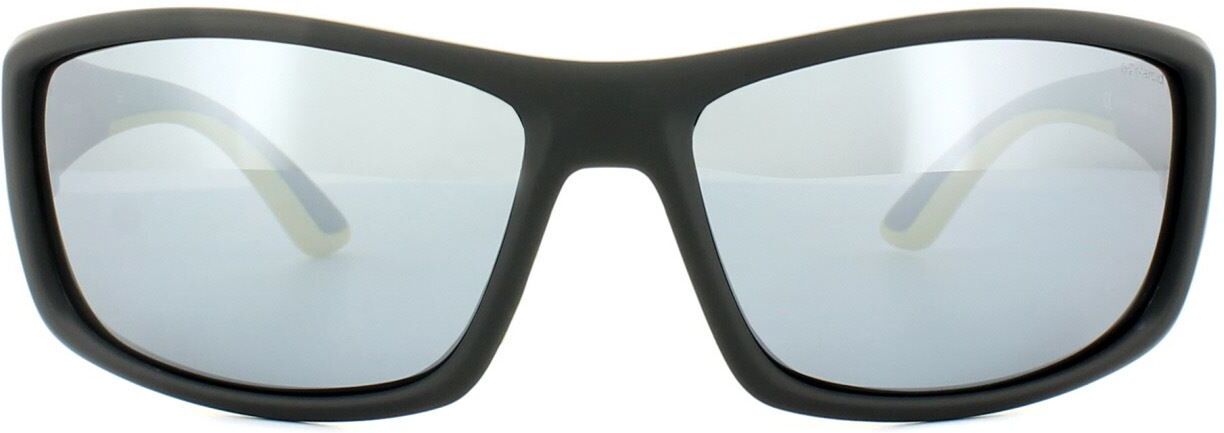 Polaroid Sport Wrap Mens Black Yellow Grey Silver Mirror Polarized Sunglasses - One Size
